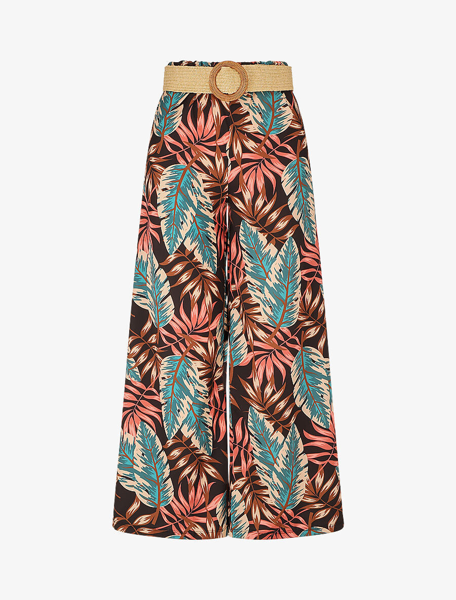 Pantalon ample imprimé tropical - Noir - 1