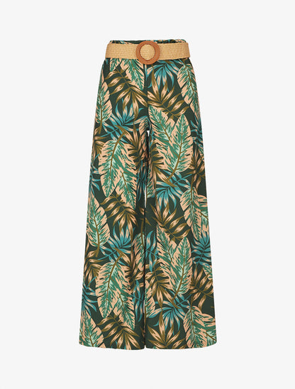 Pantalon ample imprimé tropical - Vert - 4