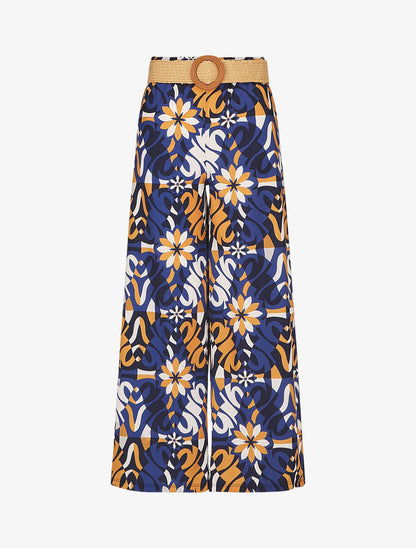 Pantalon ample imprimé floral - Bleu - 4