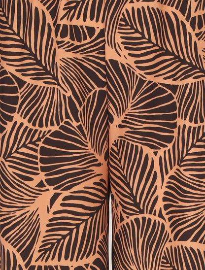 Pantalon ample taille haute imprimé feuilles - Noir - 3