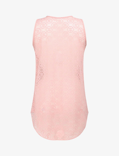 Top droit uni à dos en dentelle - Rose pâle - 2