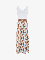 Robe bi-colore à imprimé graphique - Camel - 1