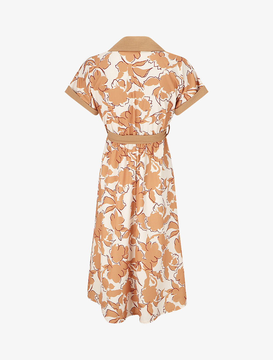 Robe longue élastiquée à imprimé floral - Beige - 2