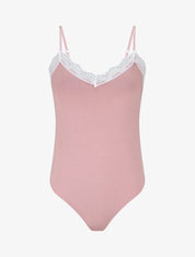 Body uni à bretelles et col V dentelle - Rose - 1