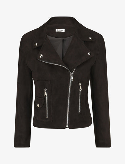 Veste en suédine à zip décoratif - Noir - 4