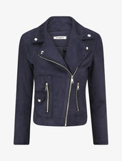 Veste en suédine à zip décoratif - Marine - 1