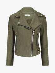 Veste en suédine à zips décoratifs et fermeture zippée - Kaki - 4