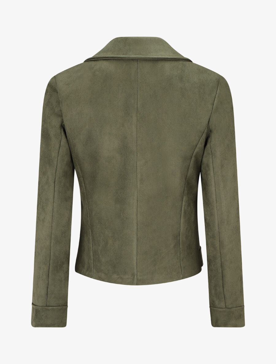 Veste en suédine à zips décoratifs et fermeture zippée - Kaki - 2