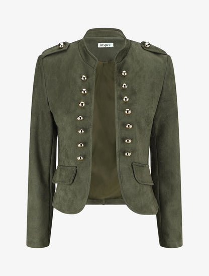 Veste en suédine à boutons décoratifs - Kaki - 1