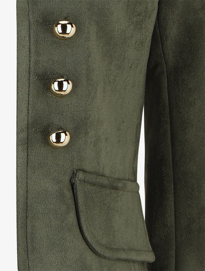 Veste en suédine à boutons décoratifs - Kaki - 3