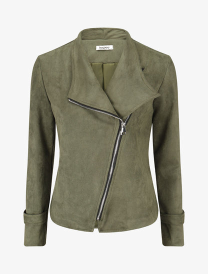 Veste en suédine à fermeture zippée - Kaki - 1