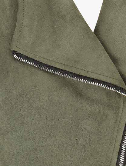 Veste en suédine à fermeture zippée - Kaki - 3