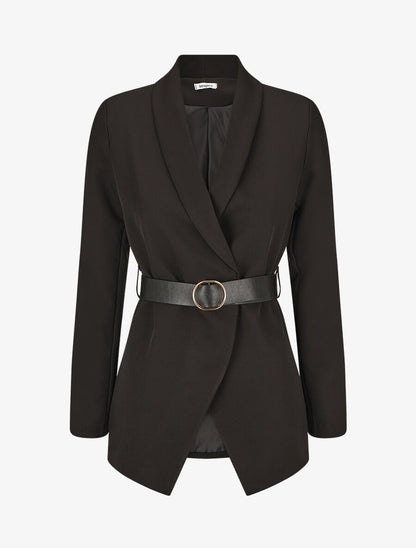 Blazer uni ceinturé - Noir - 4
