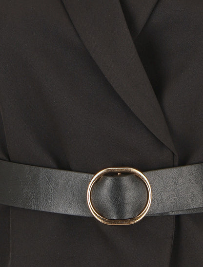 Blazer uni ceinturé - Noir - 3
