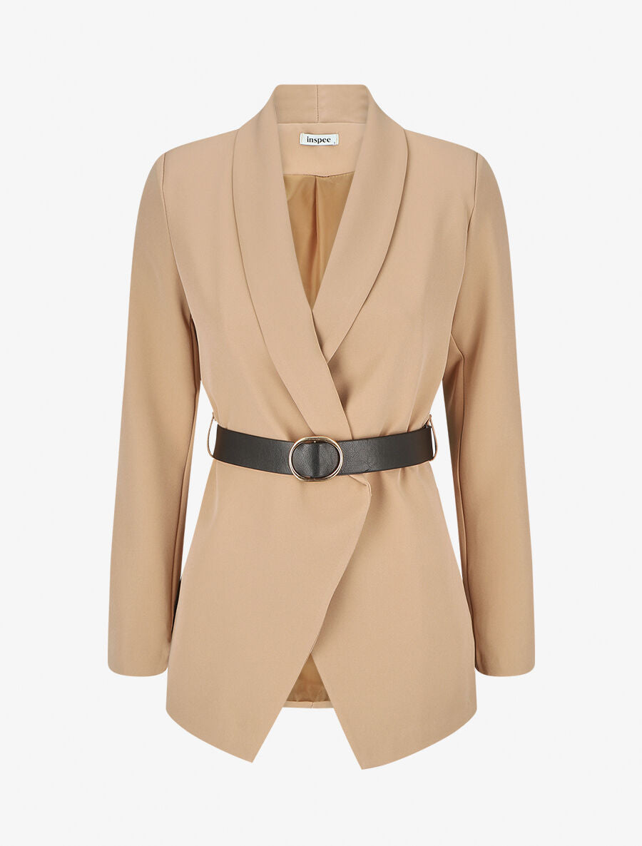 Blazer uni ceinturé - Camel - 5