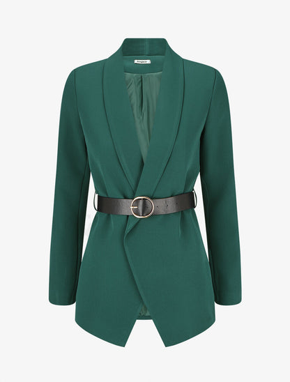 Blazer uni ceinturé - Vert sapin - 4