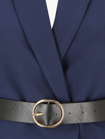 Blazer uni ceinturé - Marine - 3