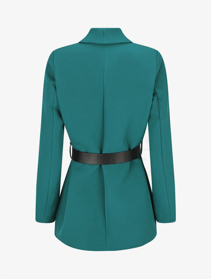 Blazer uni ceinturé - Bleu canard - 2