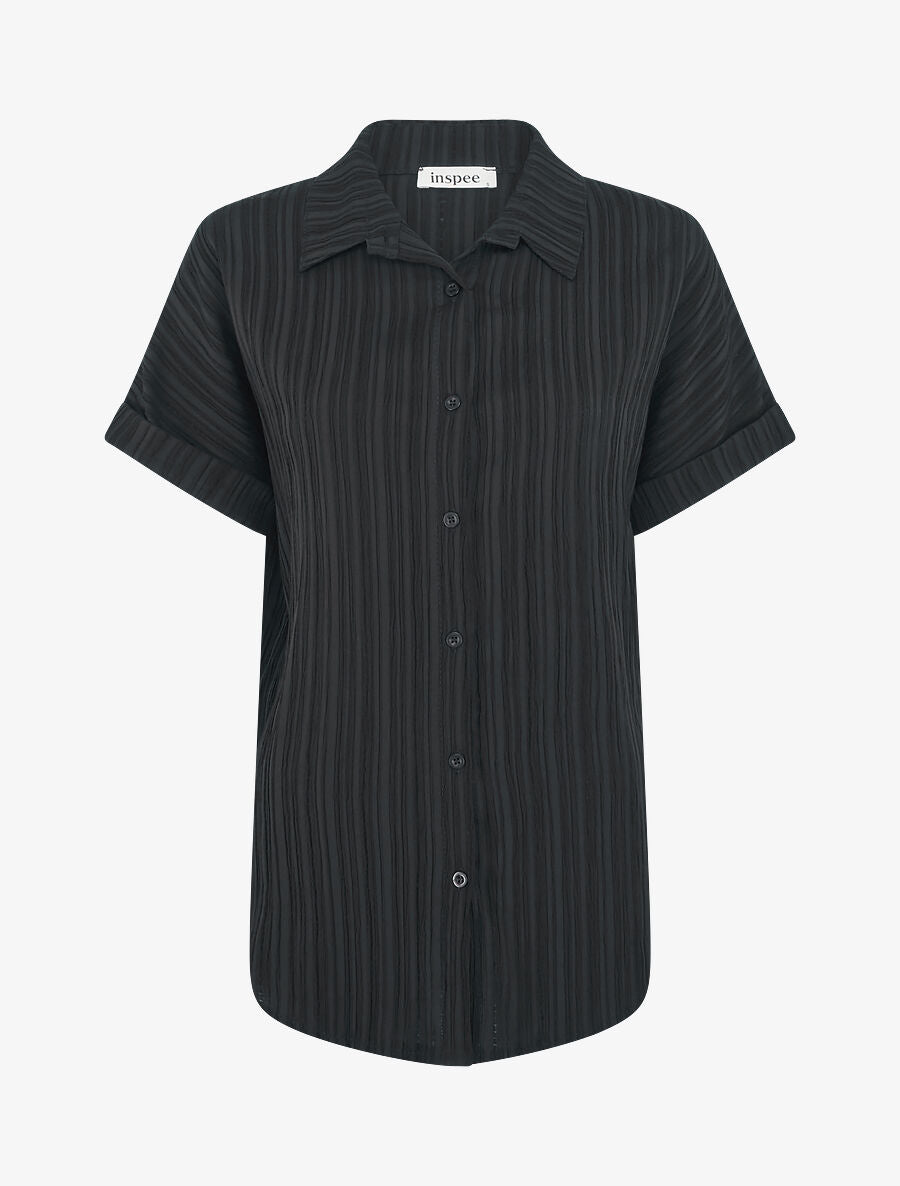 Chemise texturée à manches courtes - Noir - 1