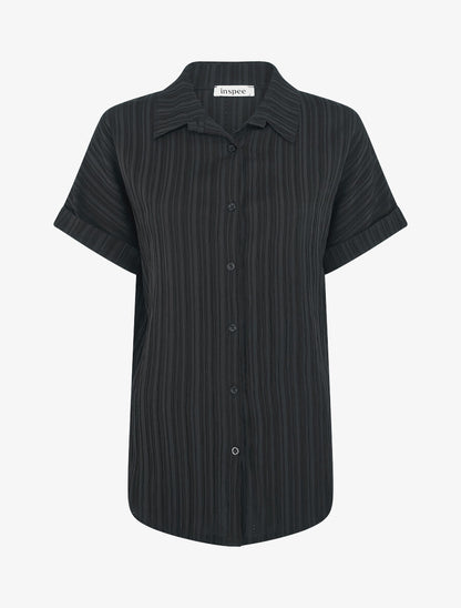 Chemise texturée à manches courtes - Noir - 1