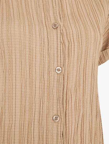 Chemise texturée à manches courtes - Camel - 3