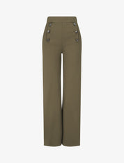 Pantalon uni à boutons décoratifs - Kaki - 1