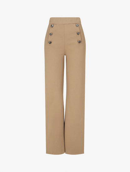 Pantalon uni à boutons décoratifs - Beige - 5