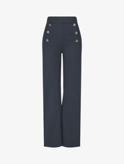 Pantalon uni à boutons décoratifs - Marine - 5