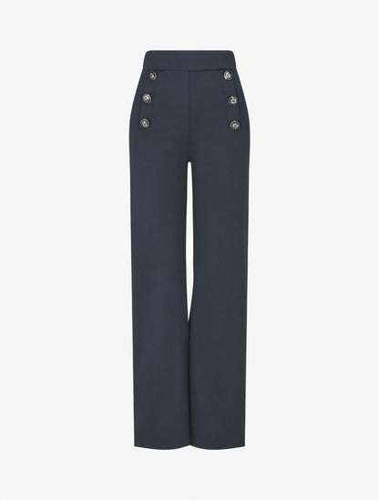 Pantalon uni à boutons décoratifs - Marine - 5