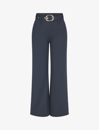 Pantalon uni ceinturé - Marine - 1