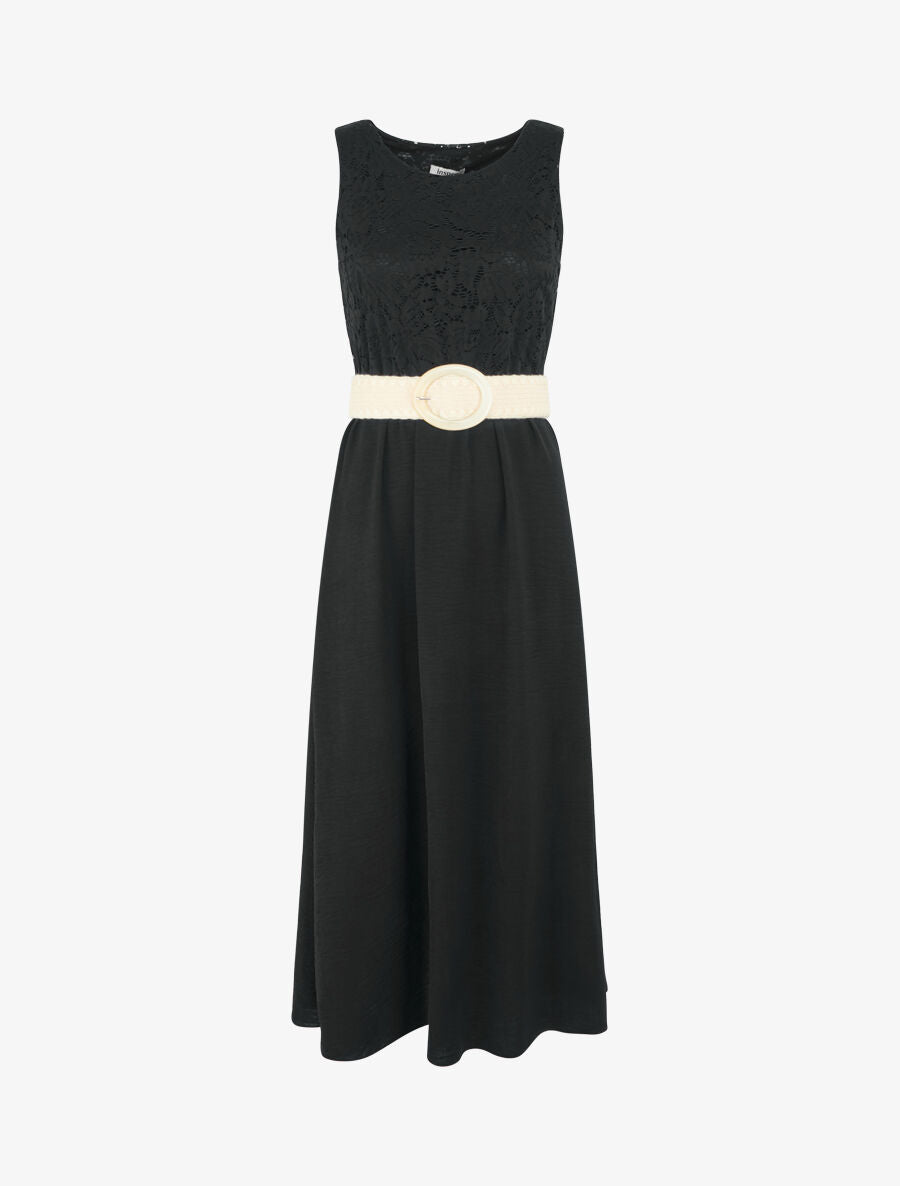 Robe longue à buste brodé - Noir - 1