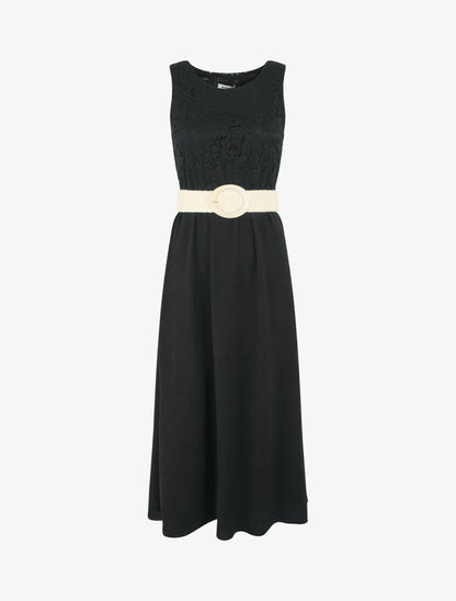 Robe longue à buste brodé - Noir - 1
