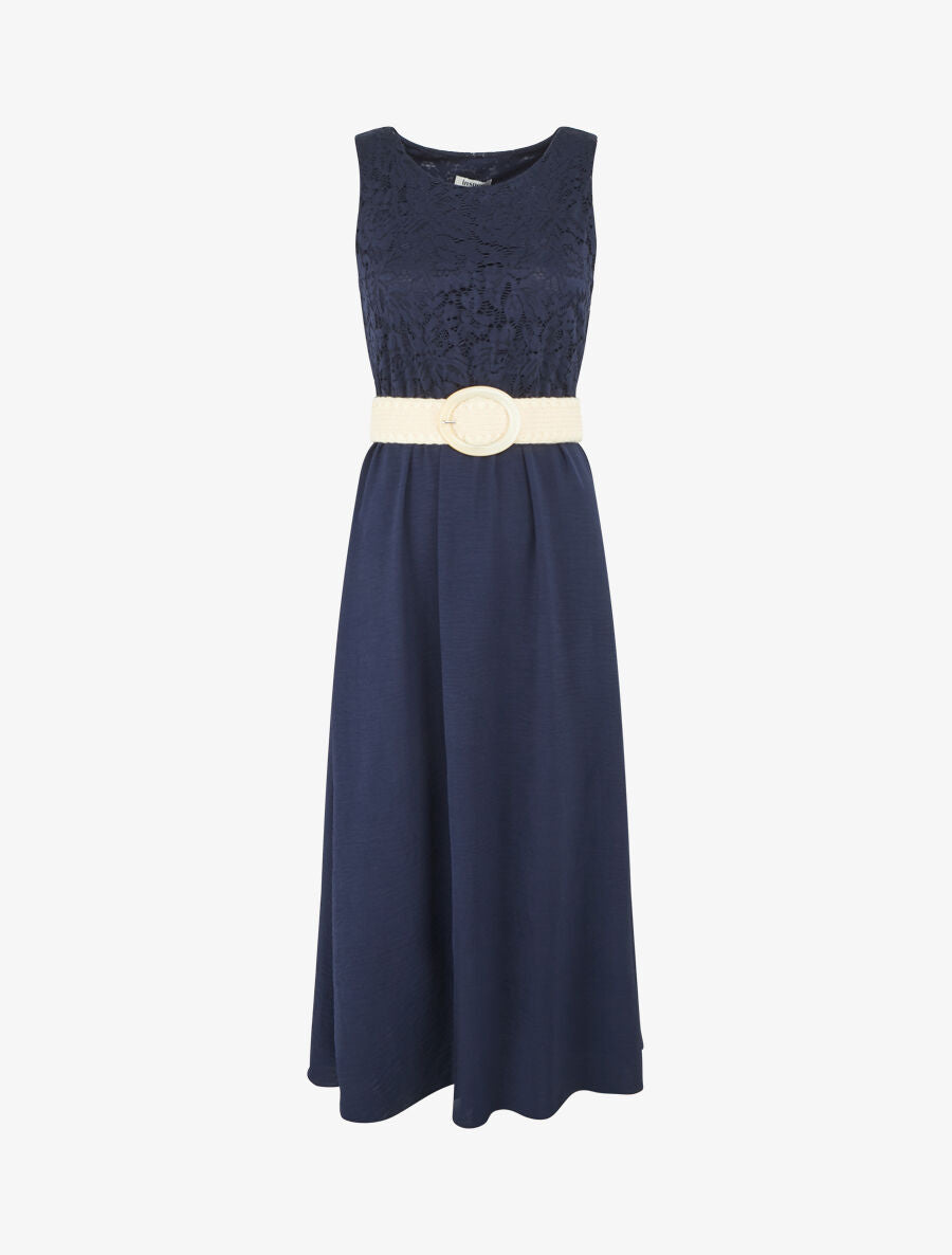 Robe longue à buste brodé - Marine - 1
