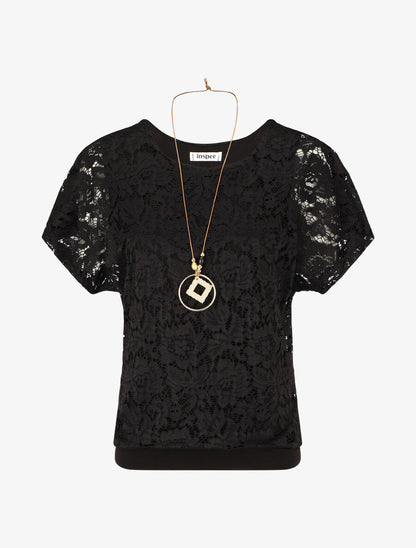 Top uni en broderies - Noir - 4