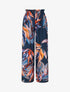 Pantalon ample taille haute imprimé feuilles - Marine - 1