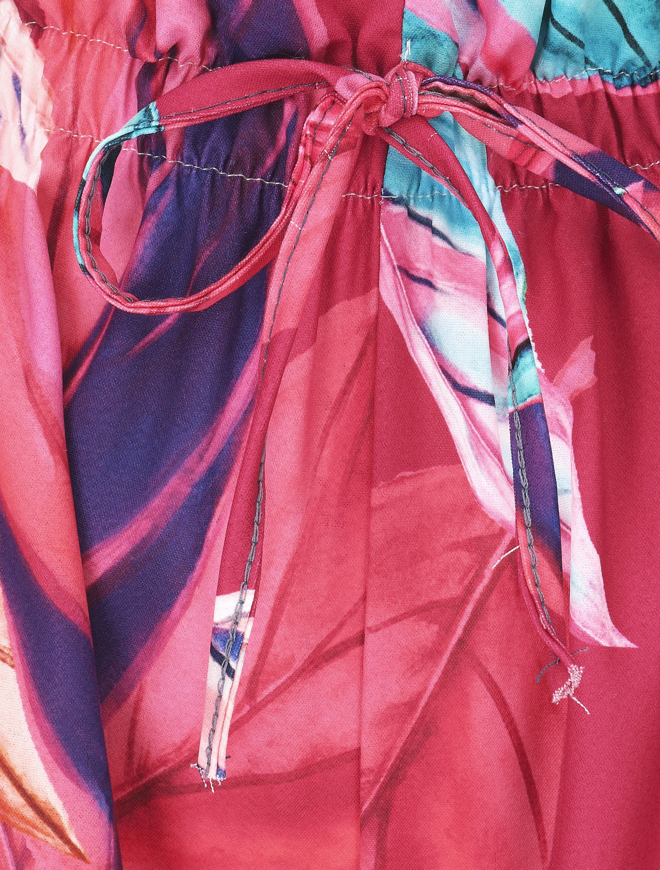 Pantalon ample taille haute imprimé feuilles - Fuchsia - 3