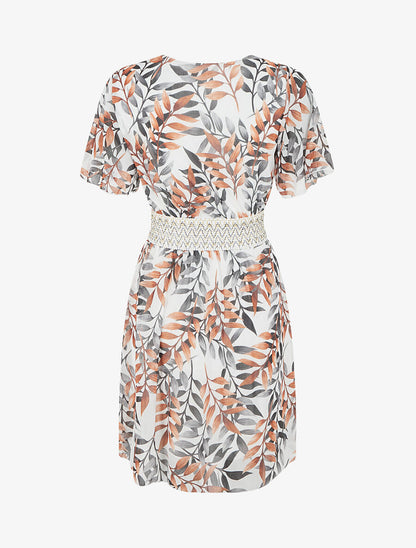 Robe mi-longue imprimé feuillage et bande large - Noir - 2