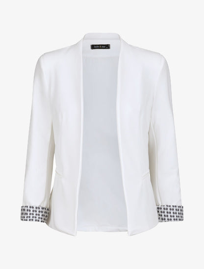 Blazer slim uni à revers imprimé grec - Blanc - 1