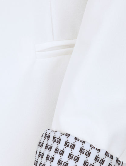 Blazer slim uni à revers imprimé grec - Blanc - 3