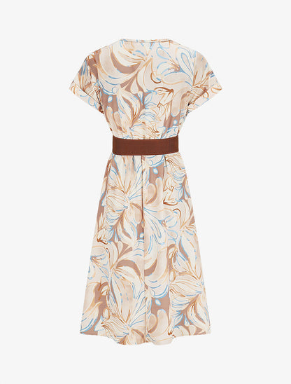 Robe longue évasée imprimé fleurs abstraites - Beige - 2