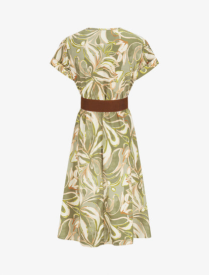 Robe longue évasée imprimé fleurs abstraites - Vert - 2