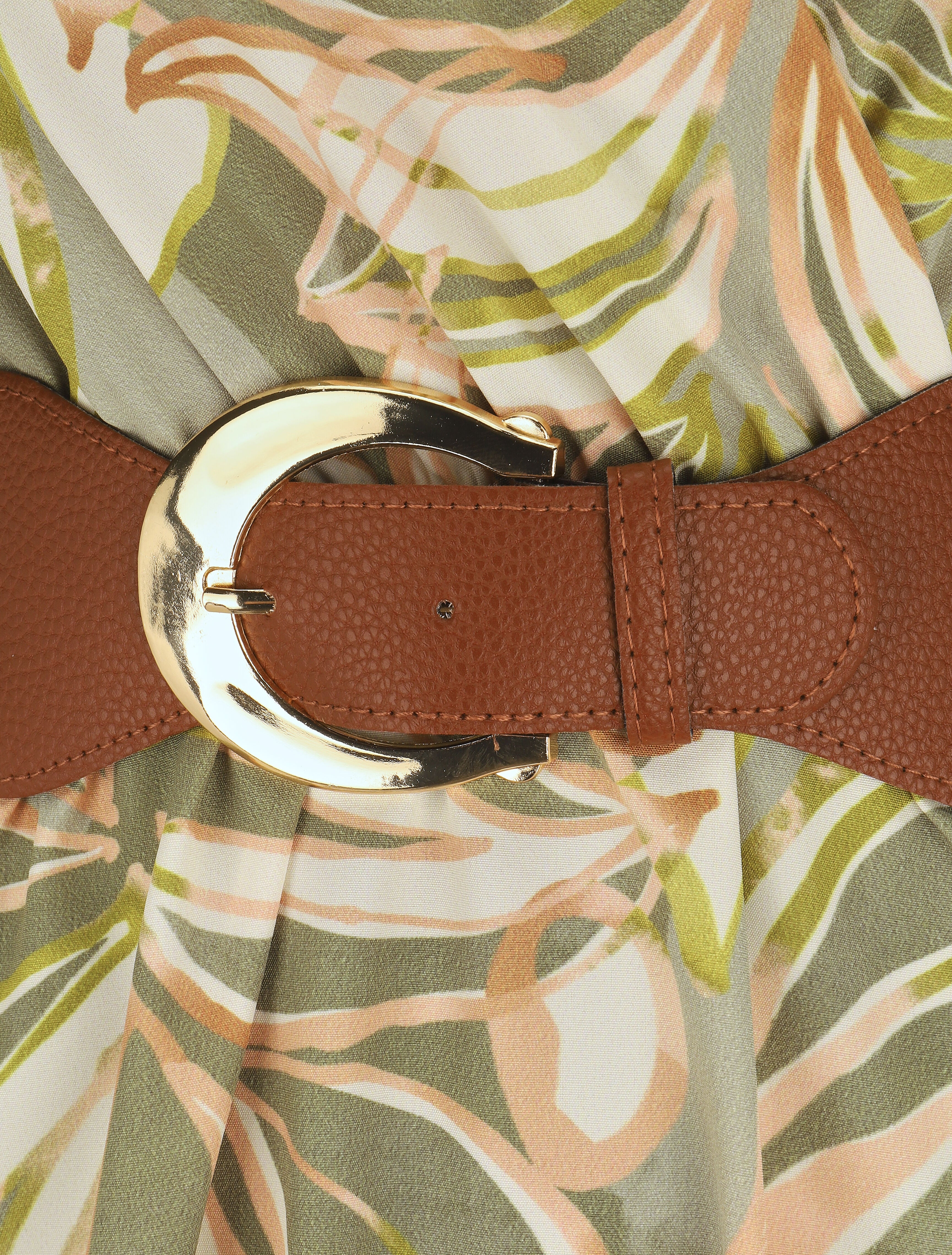 Robe longue évasée imprimé fleurs abstraites - Vert - 3