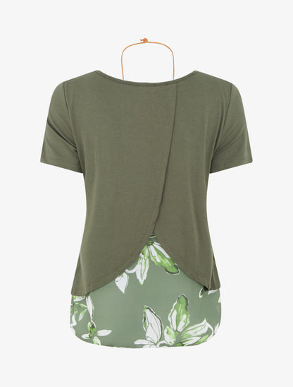 Top effet superposé imprimé floral - Kaki - 2