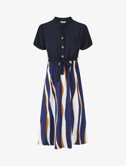 Robe midi manches courtes motifs graphiques - Marine - 5