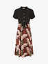 Robe midi manches courtes motif tropical - Noir - 1