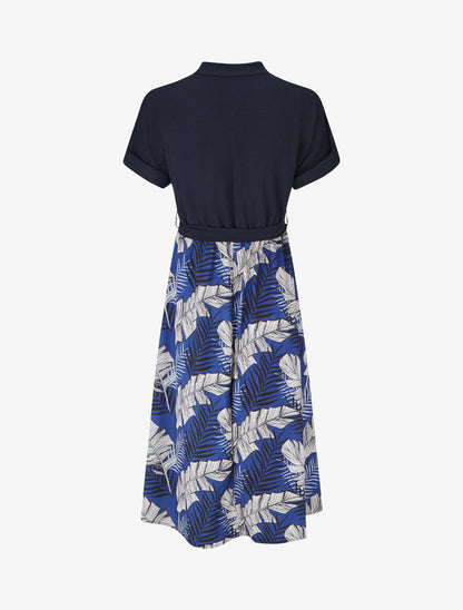 Robe midi manches courtes motif tropical - Bleu foncé - 2