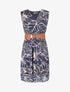 Robe élastiquée sans manches imprimé feuillage irisé - Marine - 5