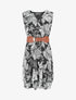 Robe élastiquée sans manches imprimé feuilles - Noir - 4