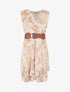 Robe élastiquée sans manches imprimé feuilles - Camel - 1