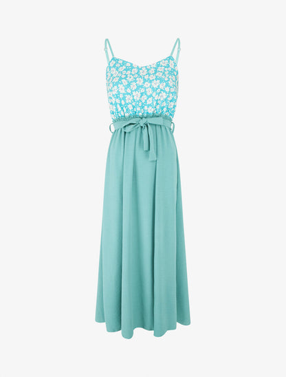 Robe empire imprimé petites fleurs - Turquoise - 4